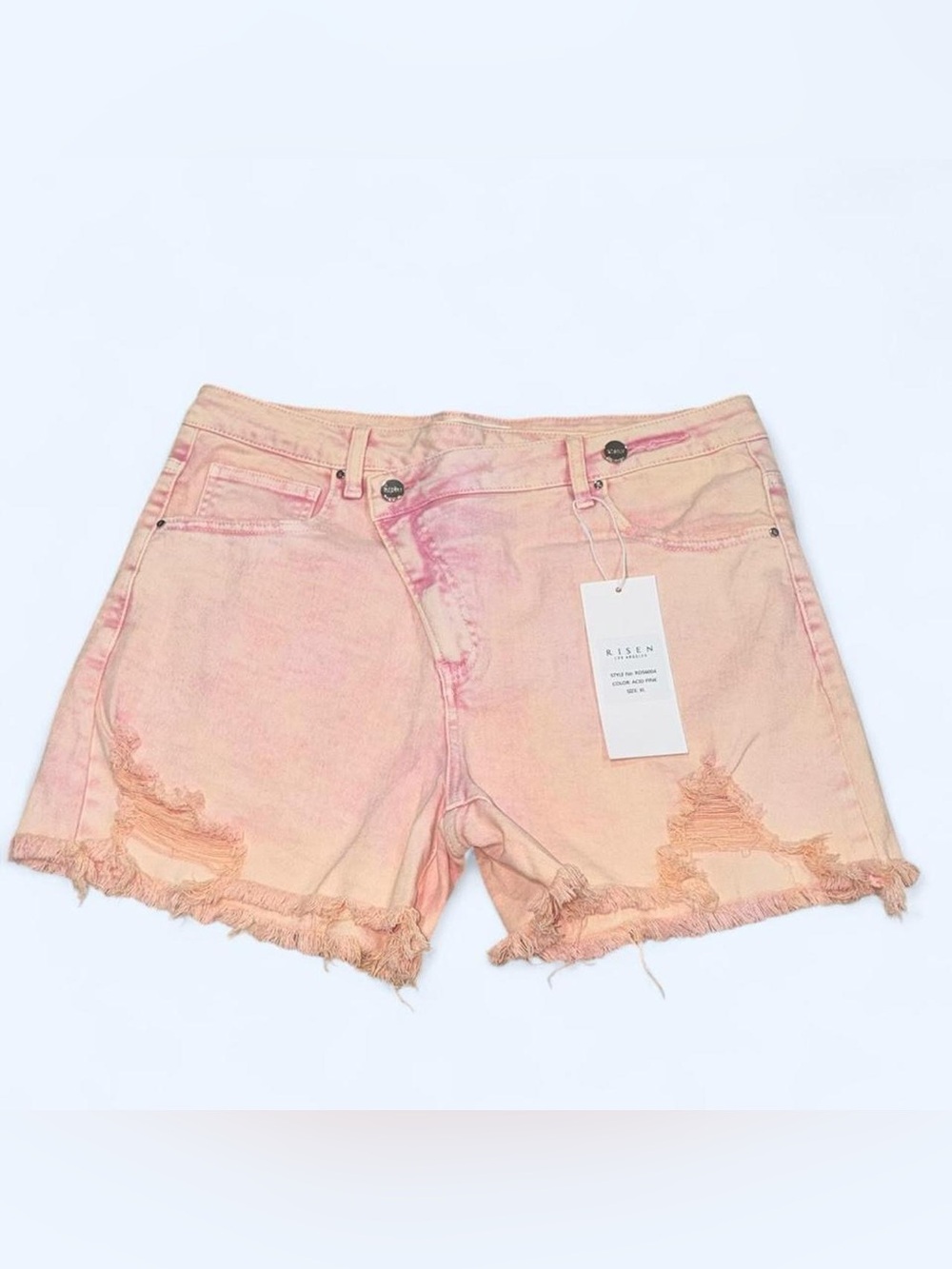 Pink Tie-Dye Distressed Denim Shorts